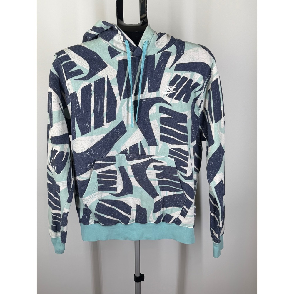 Nike Sportswear Women All Over Print Hoodie Mint Teal Navy Pullover Small